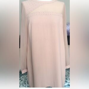 NWOT Coast Blush Pink Nude Long Sleeve Embellished Dress Size 8